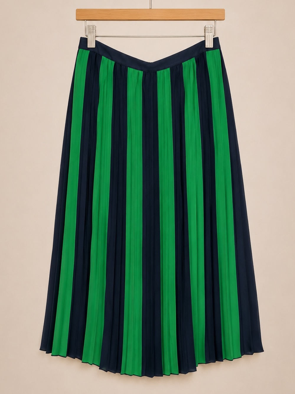J.Crew Pleated Midi Skirt Size 6 Green Navy Colorblock Fully Lined Preppy
